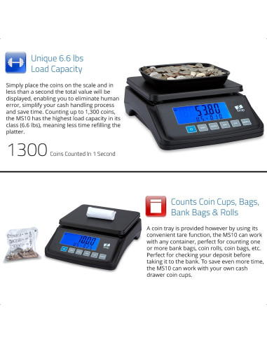 Balanza de Conteo de Monedas ZZap MS10 - 3 KG, Precisión 0.5g