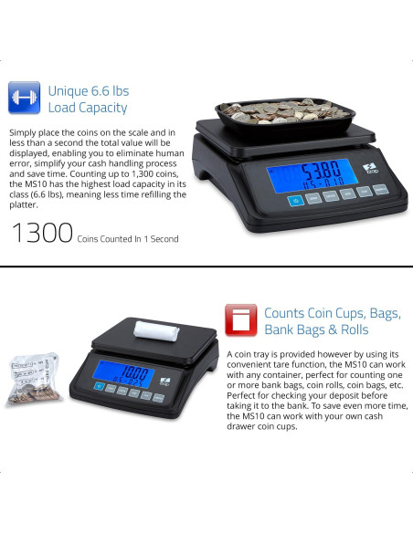 Balanza de Conteo de Monedas ZZap MS10 - 3 KG, Precisión 0.5g