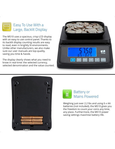Balanza de Conteo de Monedas ZZap MS10 - 3 KG, Precisión 0.5g