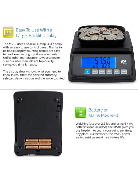 Balanza de Conteo de Monedas ZZap MS10 - 3 KG, Precisión 0.5g