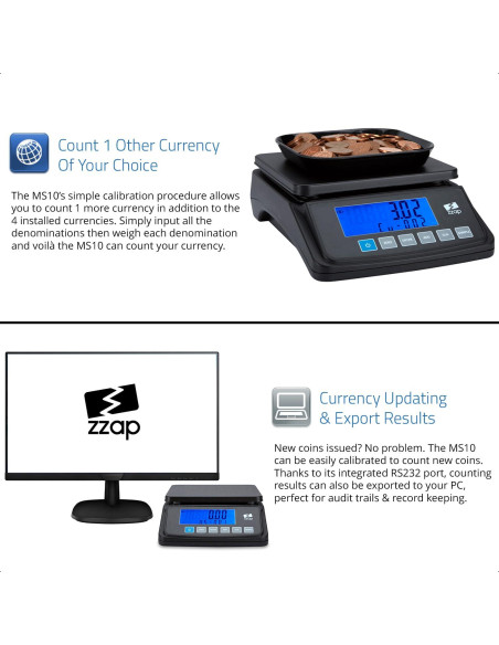 Balanza de Conteo de Monedas ZZap MS10 - 3 KG, Precisión 0.5g