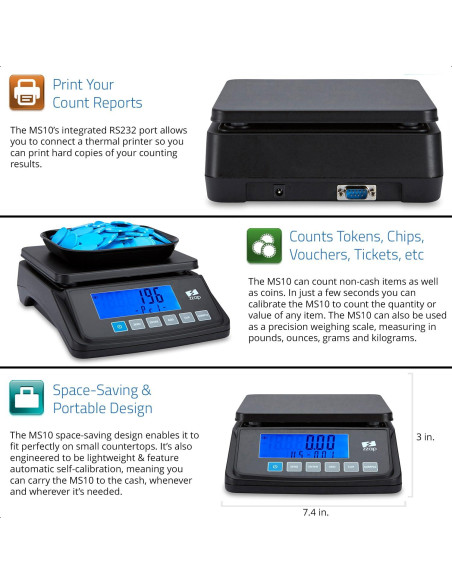 Balanza de Conteo de Monedas ZZap MS10 - 3 KG, Precisión 0.5g