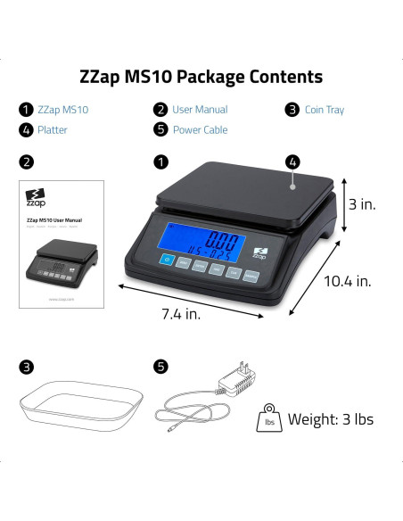 Balanza de Conteo de Monedas ZZap MS10 - 3 KG, Precisión 0.5g