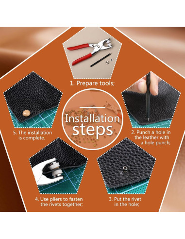 180 Remaches de Cuero 10mm Kogyxe - 3 Colores + Herramientas