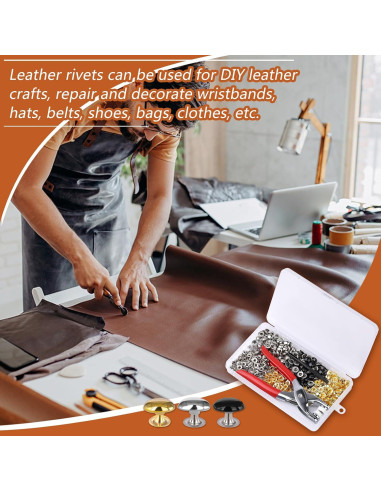 180 Remaches de Cuero 10mm Kogyxe - 3 Colores + Herramientas