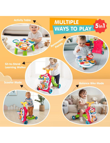 Andador Empujador 5 en 1 SHANTOU Naranja y Rojo para Bebés