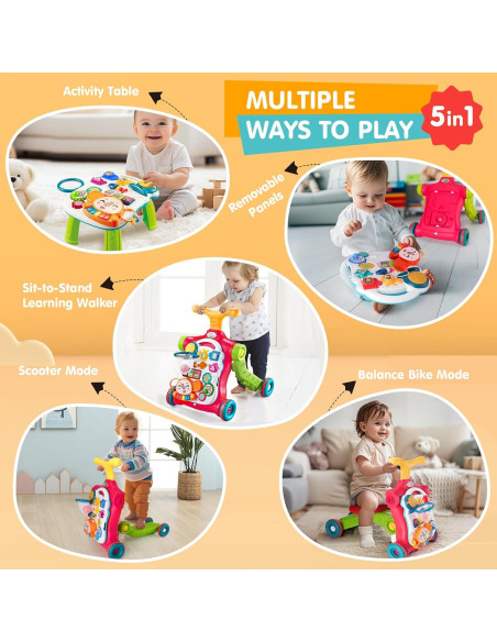 Andador Empujador 5 en 1 SHANTOU Naranja y Rojo para Bebés