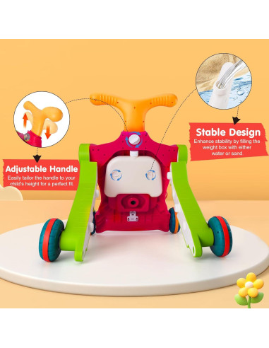 Andador Empujador 5 en 1 SHANTOU Naranja y Rojo para Bebés