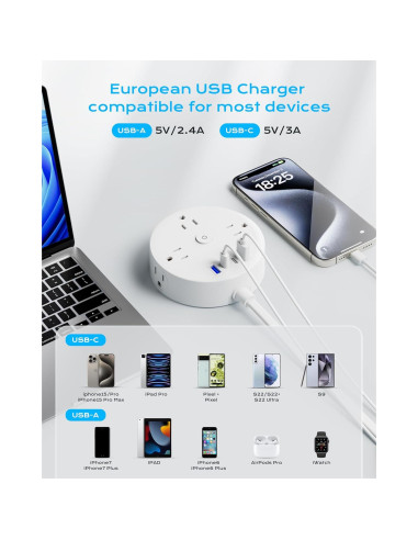 Adaptador de Enchufe de Viaje Yozisital 10 en 1 con USB 5FT