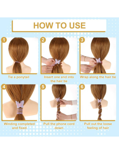 8 Cabos de Pelo en Espiral Tyqour con Diseños de Mariposas