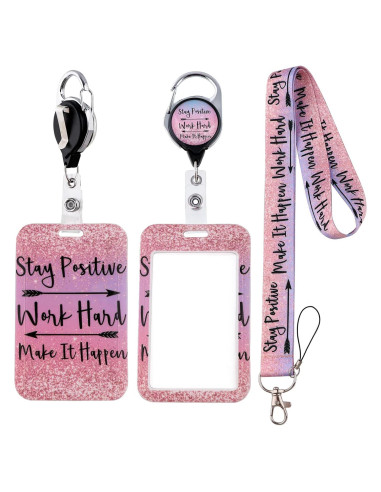 Llavero Motivacional Moxunmo con Funda ID Rosa y Clip Retráctil