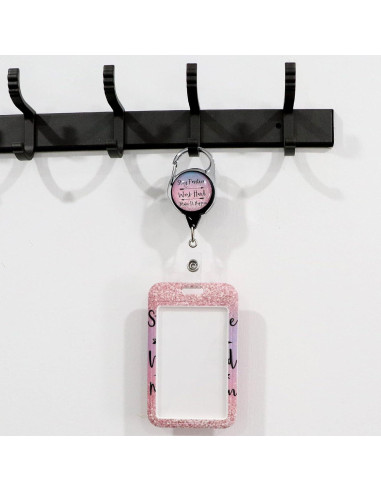 Llavero Motivacional Moxunmo con Funda ID Rosa y Clip Retráctil