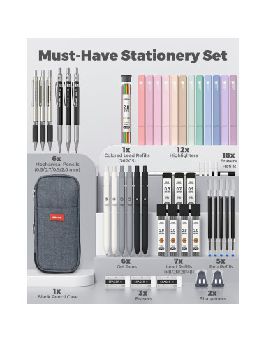 Suministros Escolares Cuatro Dulces 45 PCS Estuche Negro