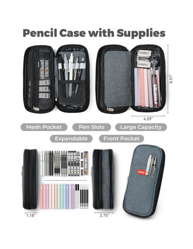 Suministros Escolares Cuatro Dulces 45 PCS Estuche Negro