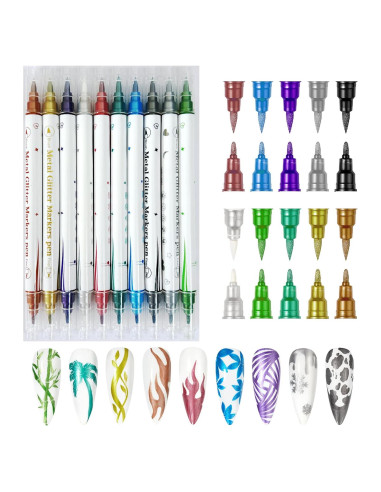 10 Marcadores de Uñas Metálicos Gorvalin Doble Punta 3D