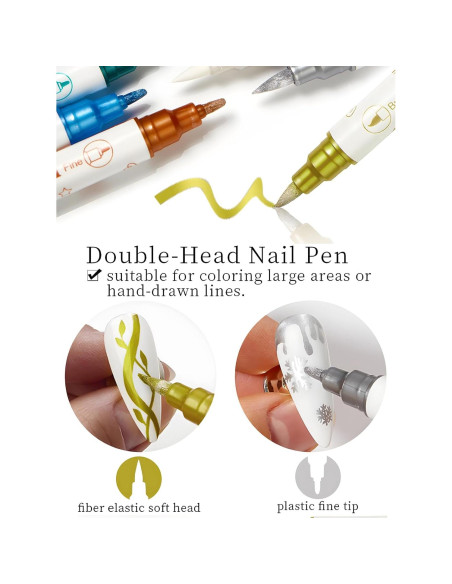 10 Marcadores de Uñas Metálicos Gorvalin Doble Punta 3D