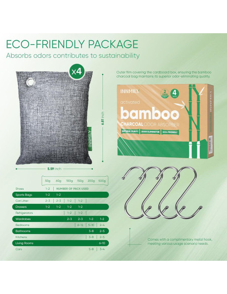 Absorbente de Olores Innmily 4x200g Carbón Activado Natural