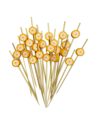 100 Palillos de Bambú Naranja para Cócteles 12 cm
