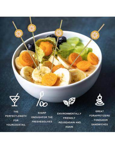 100 Palillos de Bambú Naranja para Cócteles 12 cm