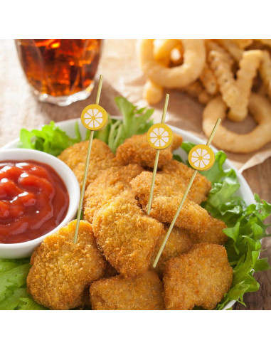 100 Palillos de Bambú Naranja para Cócteles 12 cm