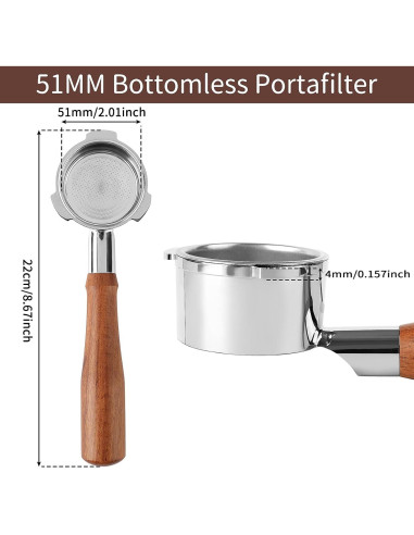 Portafiltro Sin Fondo 51mm Fogkay para Espresso y Cappuccino