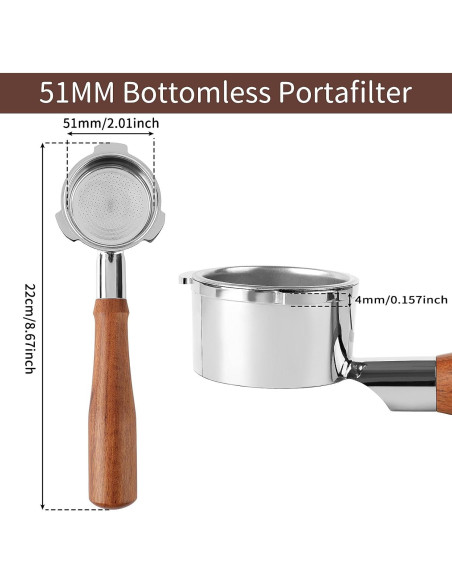 Portafiltro Sin Fondo 51mm Fogkay para Espresso y Cappuccino