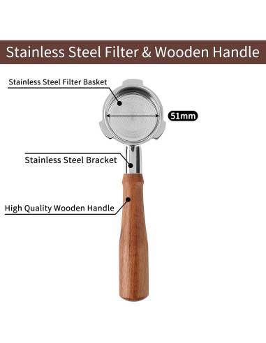 Portafiltro Sin Fondo 51mm Fogkay para Espresso y Cappuccino