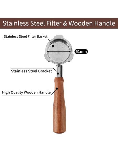 Portafiltro Sin Fondo 51mm Fogkay para Espresso y Cappuccino