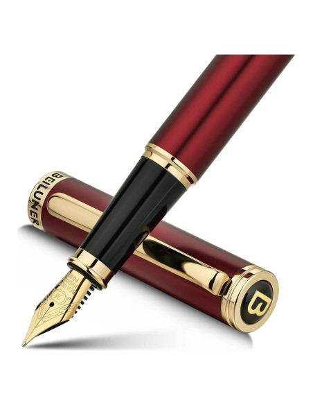 Pluma Fuente BEILUNER Roja y Dorada, Plumín 24K, 0.5mm