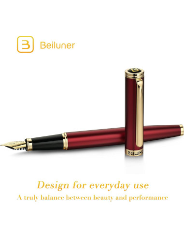 Pluma Fuente BEILUNER Roja y Dorada, Plumín 24K, 0.5mm