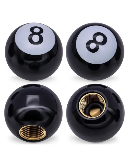 4 Tapones de Válvula de Neumático MEAJOO Estilo Bola 8 Negro