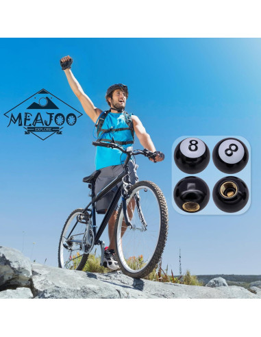 4 Tapones de Válvula de Neumático MEAJOO Estilo Bola 8 Negro