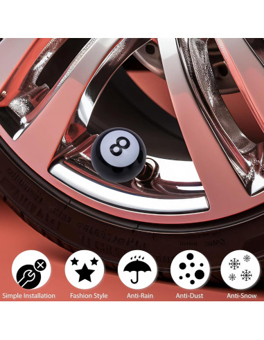 4 Tapones de Válvula de Neumático MEAJOO Estilo Bola 8 Negro