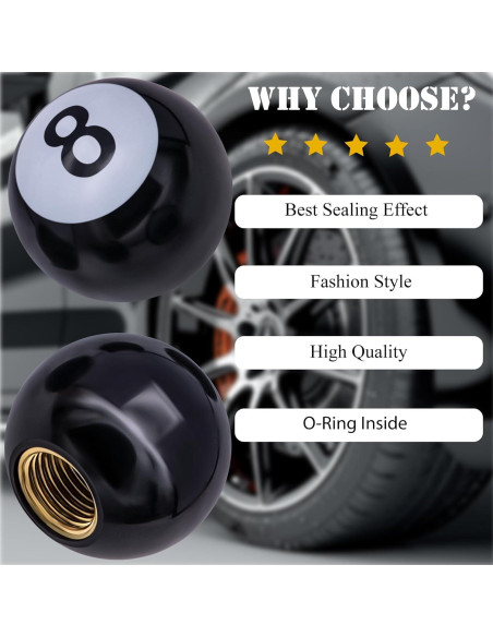 4 Tapones de Válvula de Neumático MEAJOO Estilo Bola 8 Negro