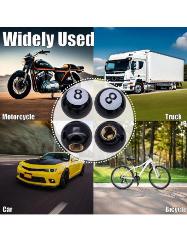 4 Tapones de Válvula de Neumático MEAJOO Estilo Bola 8 Negro