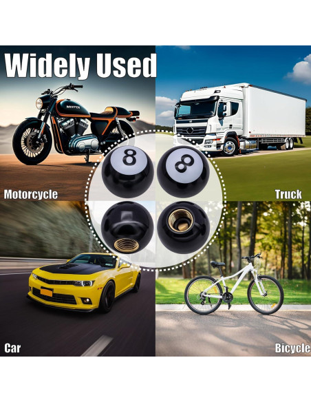 4 Tapones de Válvula de Neumático MEAJOO Estilo Bola 8 Negro