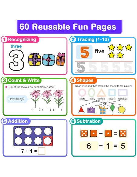 Cuaderno de Matemáticas Preescolar HOQEEWIPE 60 Páginas