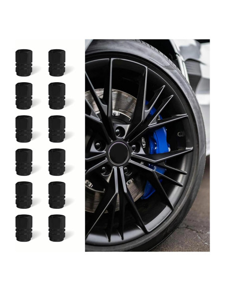 12 Tapones de Válvula de Neumático HEVLE Aluminio Anodizado Negro