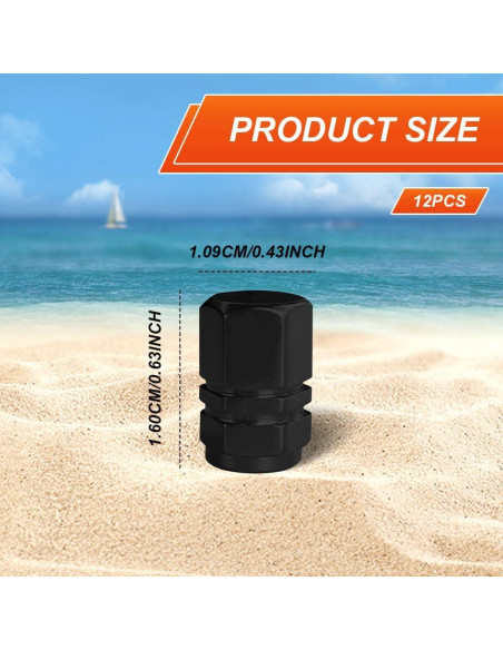 12 Tapones de Válvula de Neumático HEVLE Aluminio Anodizado Negro