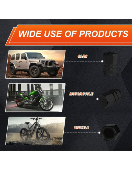 12 Tapones de Válvula de Neumático HEVLE Aluminio Anodizado Negro