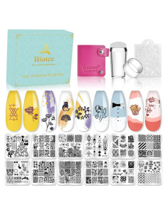 Kit de Estampado de Uñas Biutee 12 Placas + Estampador + Raspador