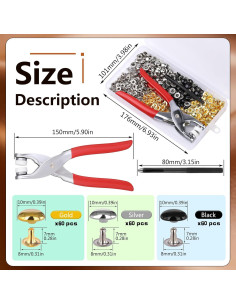 180 Remaches de Cuero 10mm Kogyxe - 3 Colores con Herramientas 2