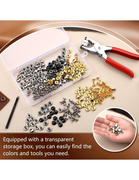 180 Remaches de Cuero 10mm Kogyxe - 3 Colores con Herramientas