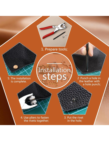 180 Remaches de Cuero 10mm Kogyxe - 3 Colores con Herramientas