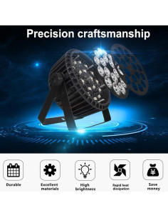 SHEHDS Luz LED Par 18x18W RGBWA+UV Efecto Estroboscópico 2