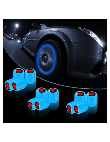 12 Tapas de Válvula de Neumático YALOK Fluorescentes Azul