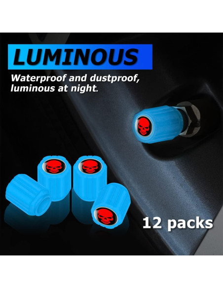 12 Tapas de Válvula de Neumático YALOK Fluorescentes Azul