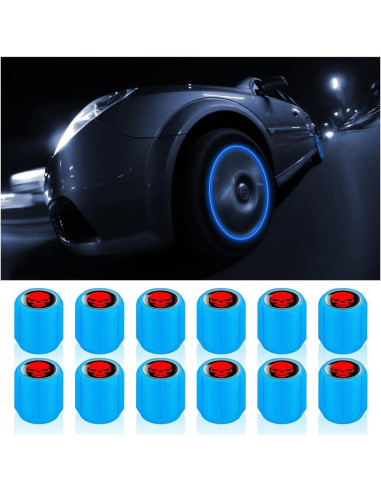 12 Tapas de Válvula de Neumático YALOK Fluorescentes Azul