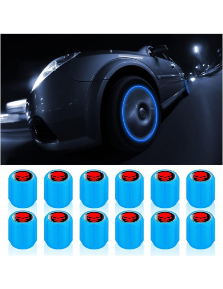 12 Tapas de Válvula de Neumático YALOK Fluorescentes Azul