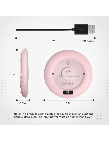 Calentador de Tazas Eléctrico Elingmor Rosa 10W Automático